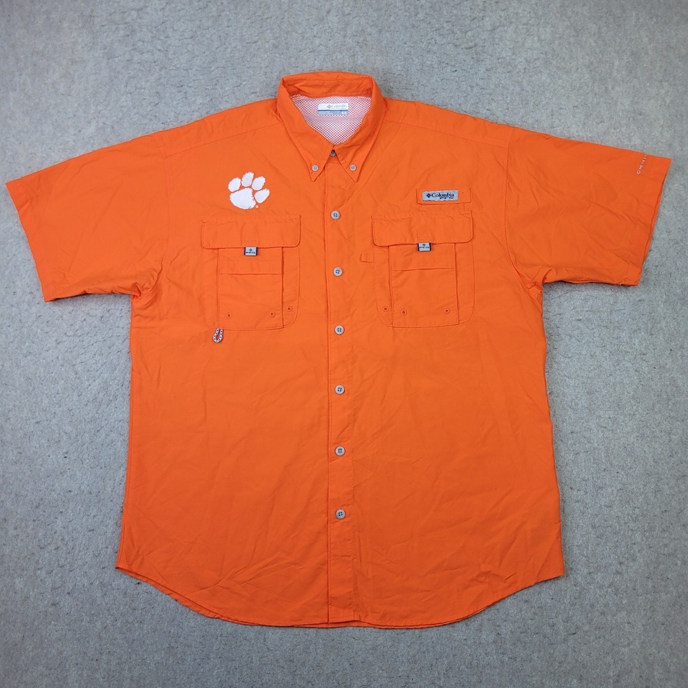 Columbia PFG Clemson Tigers Shirt Mens M Orange Short Sleeve Vented Omni-Shade